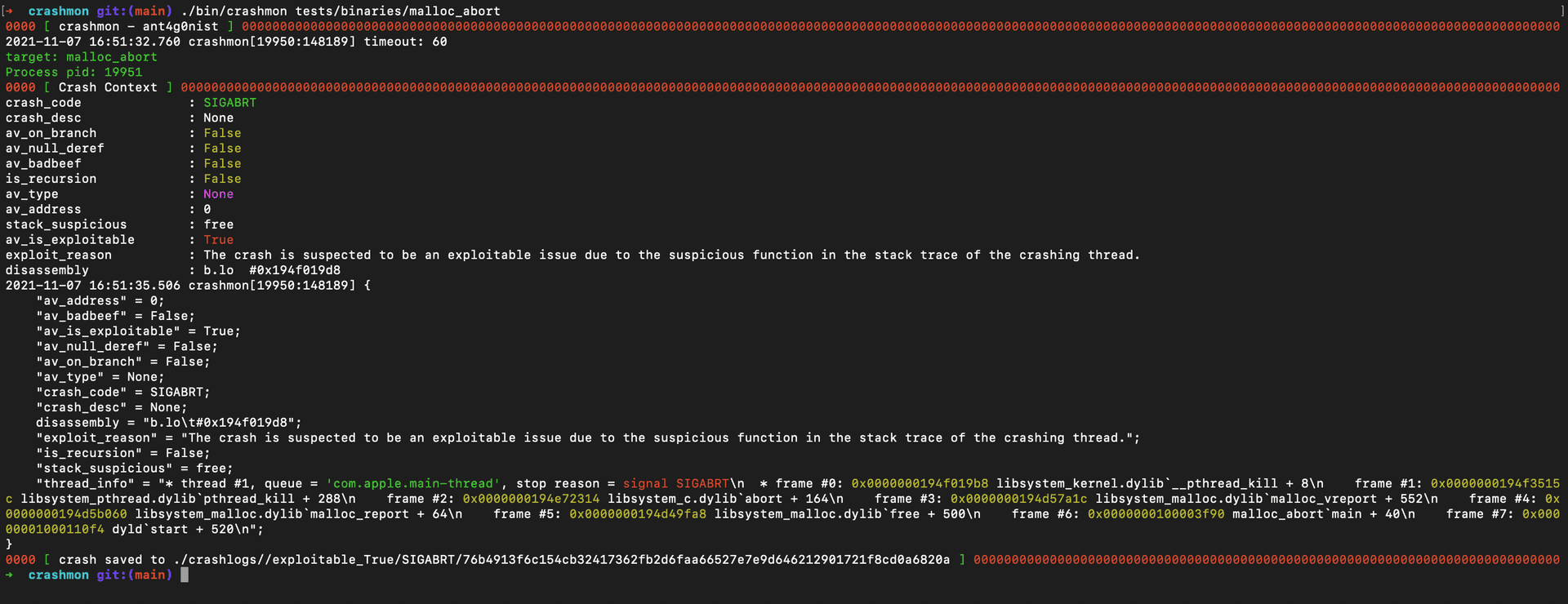 Crashmon - A LLDB Based replacement for CrashWrangler